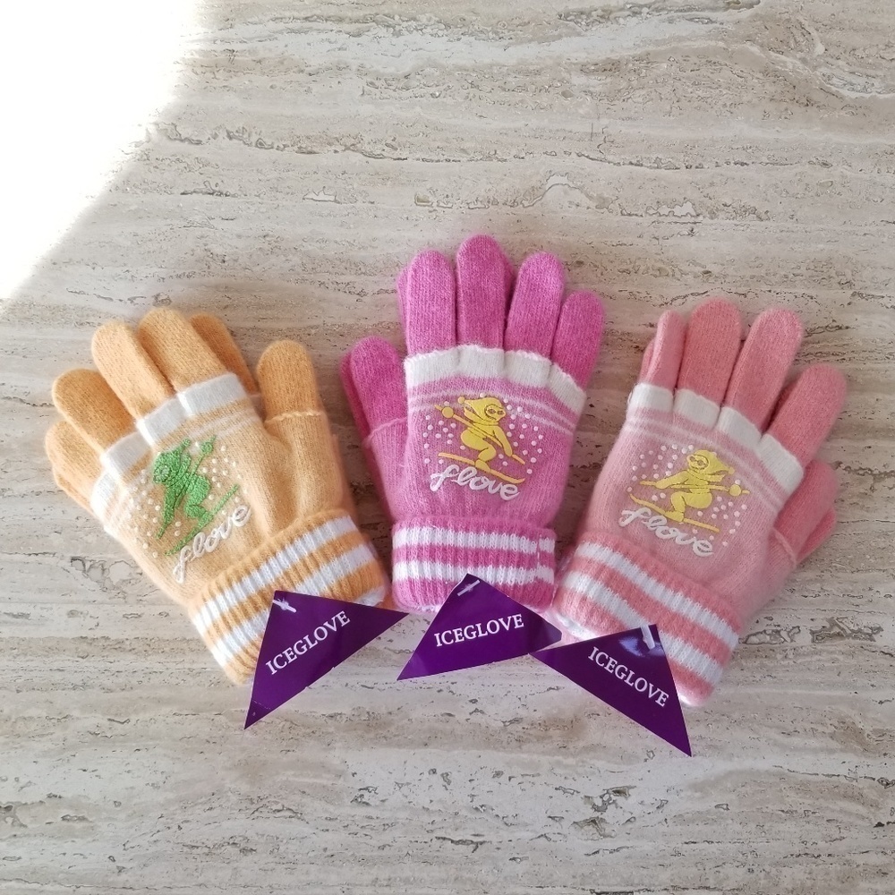 Set of 3 New Multicolor Double Layered 2 in 1 Wool Blend Cozy Warm Gloves